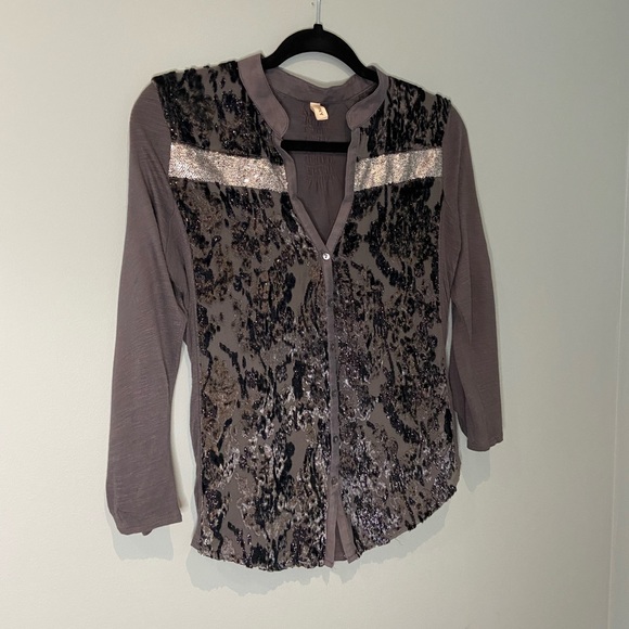 Anthro TINY Broadleaf Forest Burnout Velvet Top, S - Picture 3 of 11